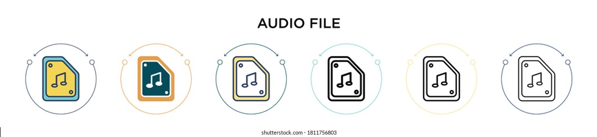 Audio file icon in filled, thin line, outline and stroke style. Vector illustration of two colored and black audio file vector icons designs can be used for mobile, ui, web