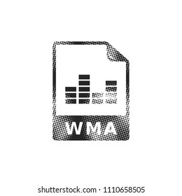 Audio file icon in halftone style. Black and white monochrome vector illustration.