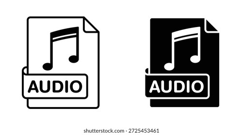 Audiodatei-Symbol. Linie mit editierbarem Strich und flach für Web-Musikdokument-Symbol in schwarz-weiß