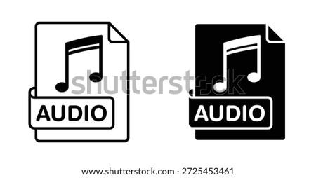 audio file icon. Line with editable stroke and flat for Web music document symbol in black and white