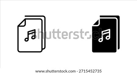 Audio file. Audio icon set. Sound file. Music icon. Music file. Musical note. Audio sign. Voice icon. Audio system. Document icon. Office document. Download music file. Song sign. Noise.