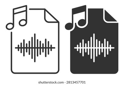 audio file icons with music note and soundwave symbols vector illustration on transparent background