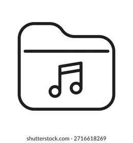 Icono de línea de archivo de audio. Archivar de Web, signo de carpeta. Símbolo de nota musical. Trazo editable. Diseño de elemento plano. Ilustración vectorial.