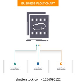 Audio, file, loop, mix, sound Business Flow Chart Design with 3 Steps. Glyph Icon For Presentation Background Template Place for text.