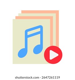 Icono de color plano de mini ilustración de archivo de audio, uso para periodista, transmisión, interfaz de usuario de noticias y medios, kit de UX, App y desarrollo de Web, digital o impreso.