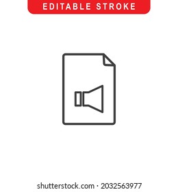 Audio File Outline Icon. Document of Audio Line Art Logo. Vector Illustration. Isolated on White Background. Editable Stroke