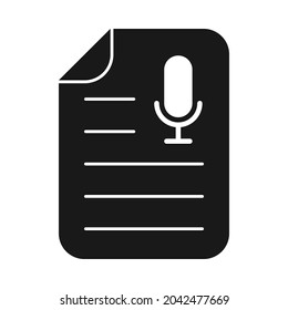 Audio file symbol with microphone and document in vector icon
