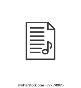 Audio file type line icon, outline vector sign, linear style pictogram isolated on white. Symbol, logo illustration. Editable stroke