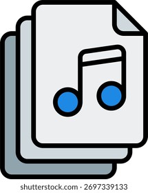 Diseño de Vector de archivos de audio en estilo moderno, almacenamiento de sonido y concepto de datos de podcast, ilustración de contenido digital. Icono de línea llena