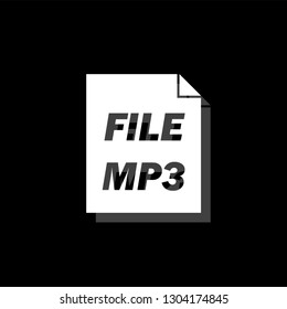 Audio file. White flat simple icon with shadow