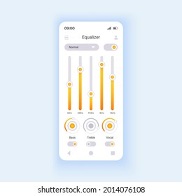 Audio files editor smartphone interface vector template. Using equalizer. Mobile app page design layout. Increasing audio volume. Adding sound effects screen. Flat UI for application. Phone display