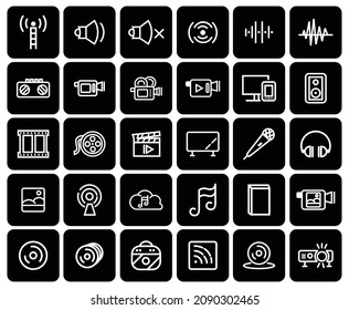  Audio files solid Sound line icon set, music and musical equipment symbols collection