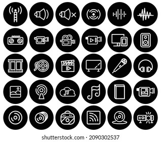  Audio files solid Sound line icon set, music and musical equipment symbols collection