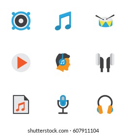 Audio Flat Icons Set. Collection Of Karaoke, Media, Band Elements. Also Includes Symbols Such As Begin, Media, List.