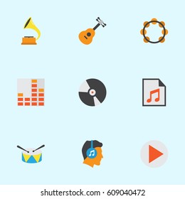 Audio Flat Icons Set. Collection Of Media, Male, Button And Other Elements. Also Includes Symbols Such As List, Begin, Instrument.