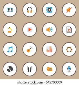 Audio Flat Icons Set. Collection Of Dj, Tone, Pianoforte And Other Elements. Also Includes Symbols Such As Headphone, Music, Audio.