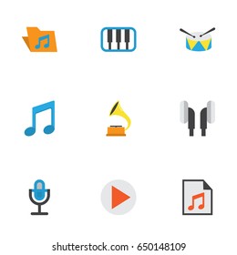 Audio Flat Icons Set. Collection Of Karaoke, Media, Button And Other Elements. Also Includes Symbols Such As Drum, Play, Karaoke.
