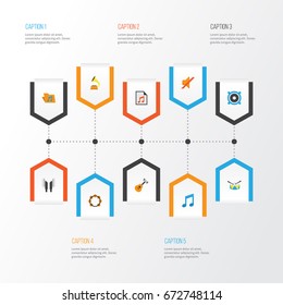 Audio Flat Icons Set. Collection Of Media, Acoustic, Rhythm And Other Elements. Also Includes Symbols Such As Drum, Quiet, Samba.