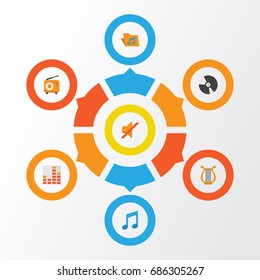 Audio Flat Icons Set. Collection Of Controlling, Sonata, Tone And Other Elements. Also Includes Symbols Such As Tone, Controlling, Dj.