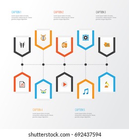 Audio Flat Icons Set. Collection Of Button, Loudspeaker, Band Elements. Also Includes Symbols Such As Play, Archive, Begin.