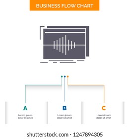 Audio, frequency, hertz, sequence, wave Business Flow Chart Design with 3 Steps. Glyph Icon For Presentation Background Template Place for text.