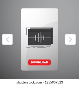 Audio, frequency, hertz, sequence, wave Glyph Icon in Carousal Pagination Slider Design & Red Download Button