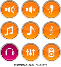 Audio glossy icons. Vector buttons.