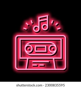 vector de señal de luz de neón de la cinta guía de audio. ilustración de cassette de guía de audio