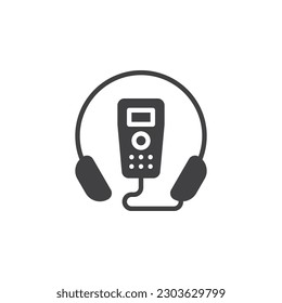 Audio guide vector icon. filled flat sign for mobile concept and web design. Headphones and mp3 player glyph icon. Symbol, logo illustration. Vector graphics