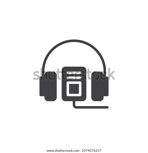 Audio guide\
vector icon. filled flat sign for mobile concept and web design.\
Headphones and mp3 player simple solid icon. Symbol, logo\
illustration. Pixel perfect vector\
graphics