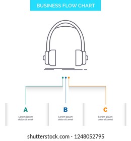 Audio, headphone, headphones, monitor, studio Business Flow Chart Design with 3 Steps. Line Icon For Presentation Background Template Place for text
