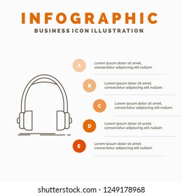 Audio, headphone, headphones, monitor, studio Infographics Template for Website and Presentation. Line Gray icon with Orange infographic style vector illustration