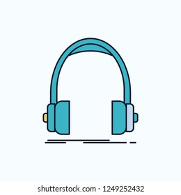 Audio, headphone, headphones, monitor, studio Flat Icon. green and Yellow sign and symbols for website and Mobile appliation. vector illustration