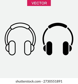 Vector de iconos de auriculares de audio: diseño mínimo, Ilustración vectorial de símbolos de auriculares de música..eps
