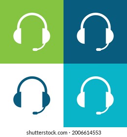 Audio Headset Of Auriculars With Microphone Included Flat four color minimal icon set