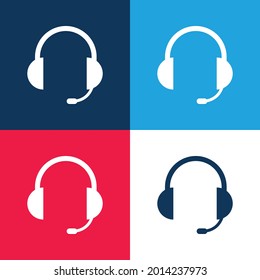 Audio Headset Of Auriculars With Microphone Included blue and red four color minimal icon set