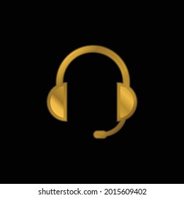 Audio Headset Of Auriculars With Microphone Included gold plated metalic icon or logo vector