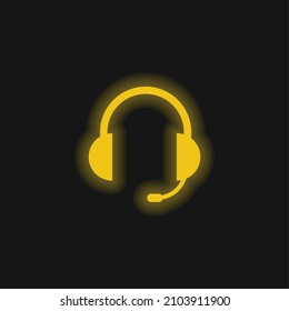 Audio Headset Of Auriculars With Microphone Included yellow glowing neon icon