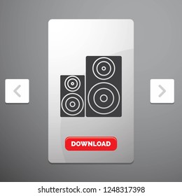 Audio, hifi, monitor, speaker, studio Glyph Icon in Carousal Pagination Slider Design & Red Download Button