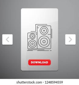 Audio, hifi, monitor, speaker, studio Line Icon in Carousal Pagination Slider Design & Red Download Button