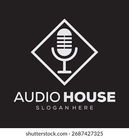 Audio House Logo Design Simple and Template Vector.