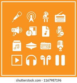 audio icon. 16 audio vector set. pause, cymbals, earphones and music album icons for web and design about audio theme