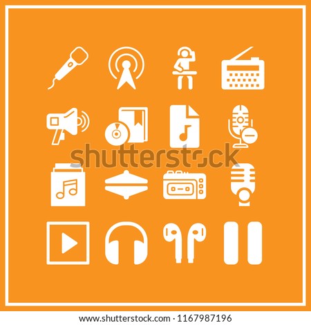 audio icon. 16 audio vector set. pause, cymbals, earphones and music album icons for web and design about audio theme