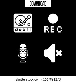 audio icon. 4 audio vector set. microphone, turntable, volume off and rec icons for web and design about audio theme