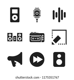 audio icon. 9 audio vector icons set. microphone, fast forward and recorder icons for web and design about audio theme