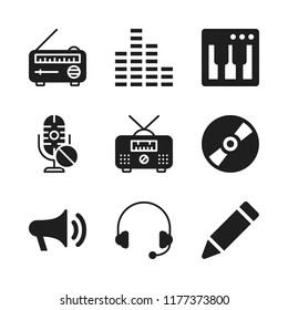 audio icon. 9 audio vector icons set. edit, synthesizer and headphones icons for web and design about audio theme