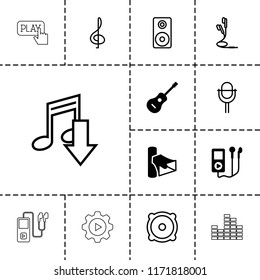 Audio icon. collection of 13 audio filled and outline icons such as volume, mp3 player, treble clef, download music, speaker. editable audio icons for web and mobile.