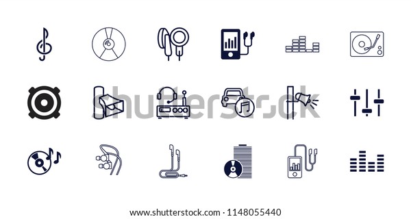 Audio icon.\
collection of 18 audio filled and outline icons such as disc on\
fire, mp3 player, equalizer, volume, megaphone, car music. editable\
audio icons for web and\
mobile.