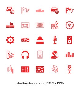 Audio icon. collection of 25 audio filled and outline icons such as loudspeaker, volume, cd, mp3 player, equalizer, headphones. editable audio icons for web and mobile.
