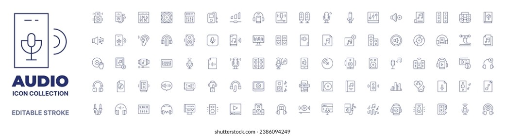 Audio icon collection. Thin line icon. Editable stroke. Editable stroke. Audio icons for web and mobile app.